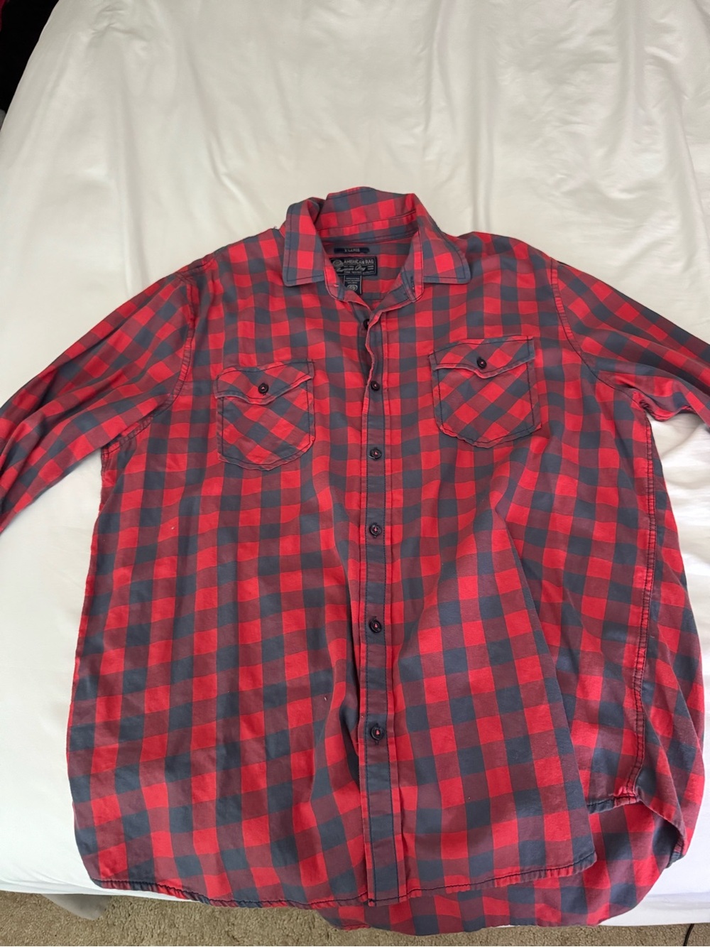 American Rag Red and navy Plaid Button-Down Shirt xl